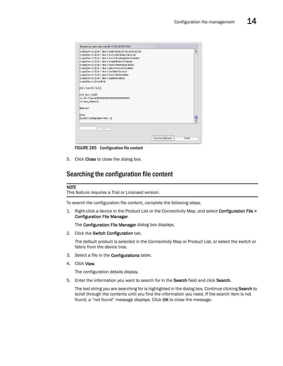Searching the configuration file content | Brocade Network Advisor SAN + IP User Manual v12.3.0 User Manual | Page 715 / 2702