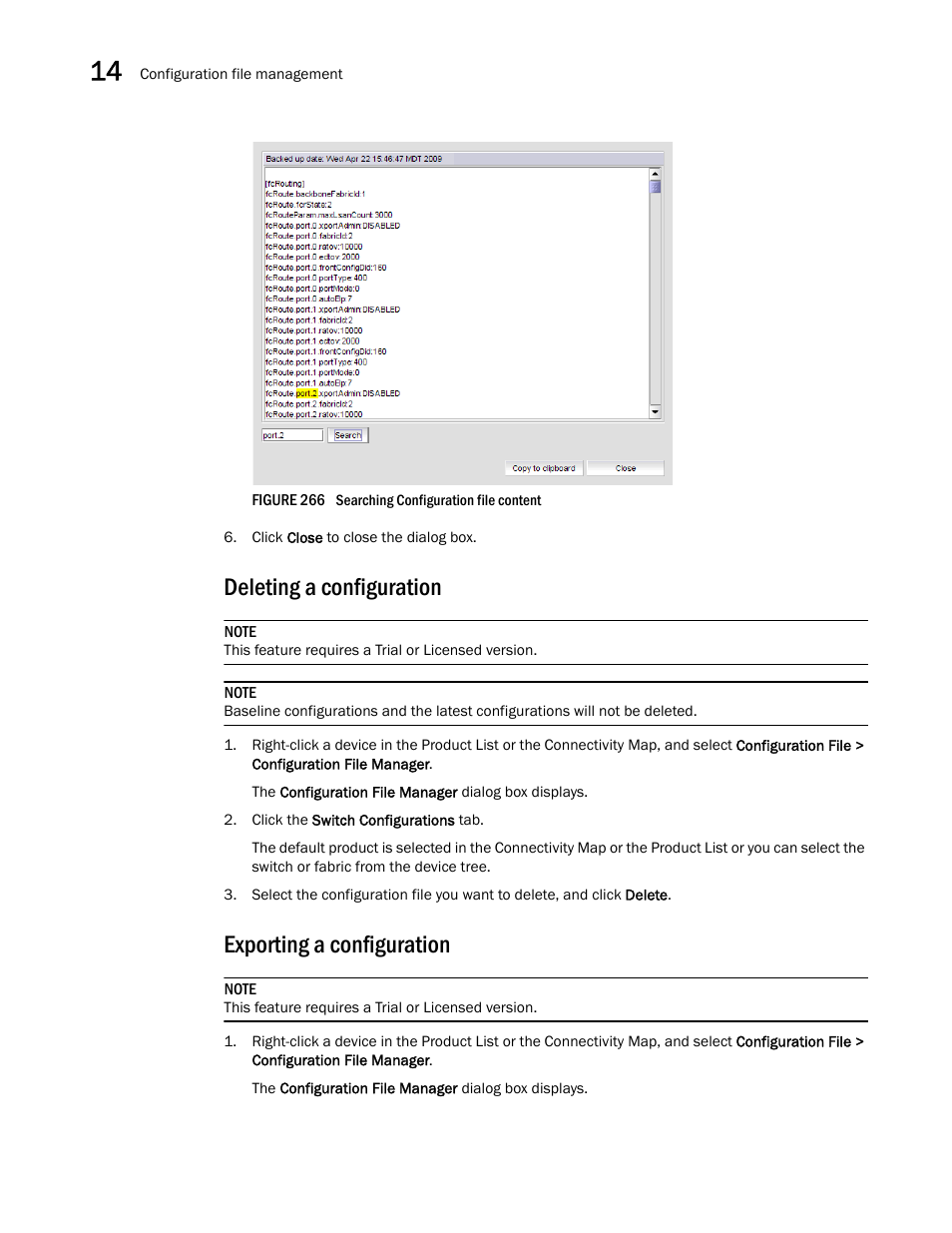 Deleting a configuration, Exporting a configuration, Exporting a | Configuration | Brocade Network Advisor SAN + IP User Manual v12.3.0 User Manual | Page 716 / 2702