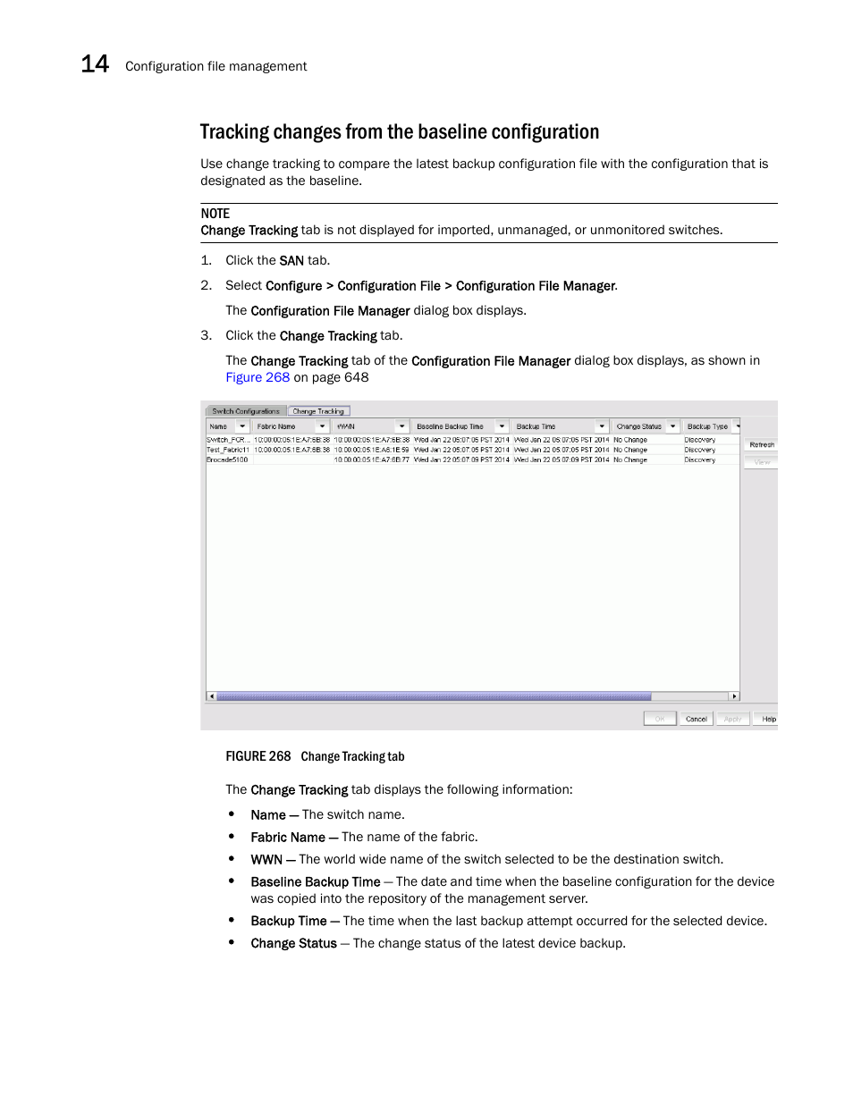 Tracking changes from the baseline configuration | Brocade Network Advisor SAN + IP User Manual v12.3.0 User Manual | Page 720 / 2702