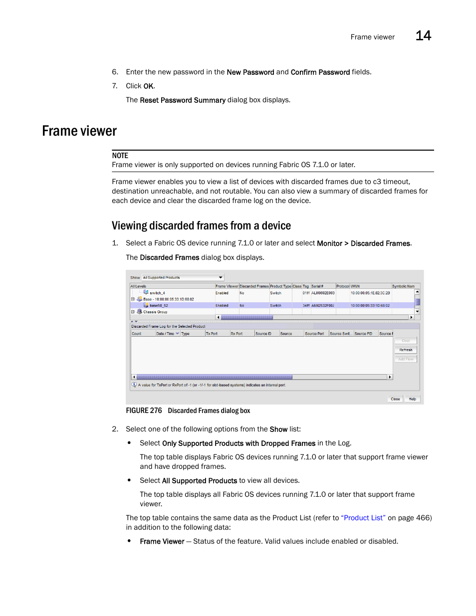 Frame viewer, Viewing discarded frames from a device | Brocade Network Advisor SAN + IP User Manual v12.3.0 User Manual | Page 737 / 2702