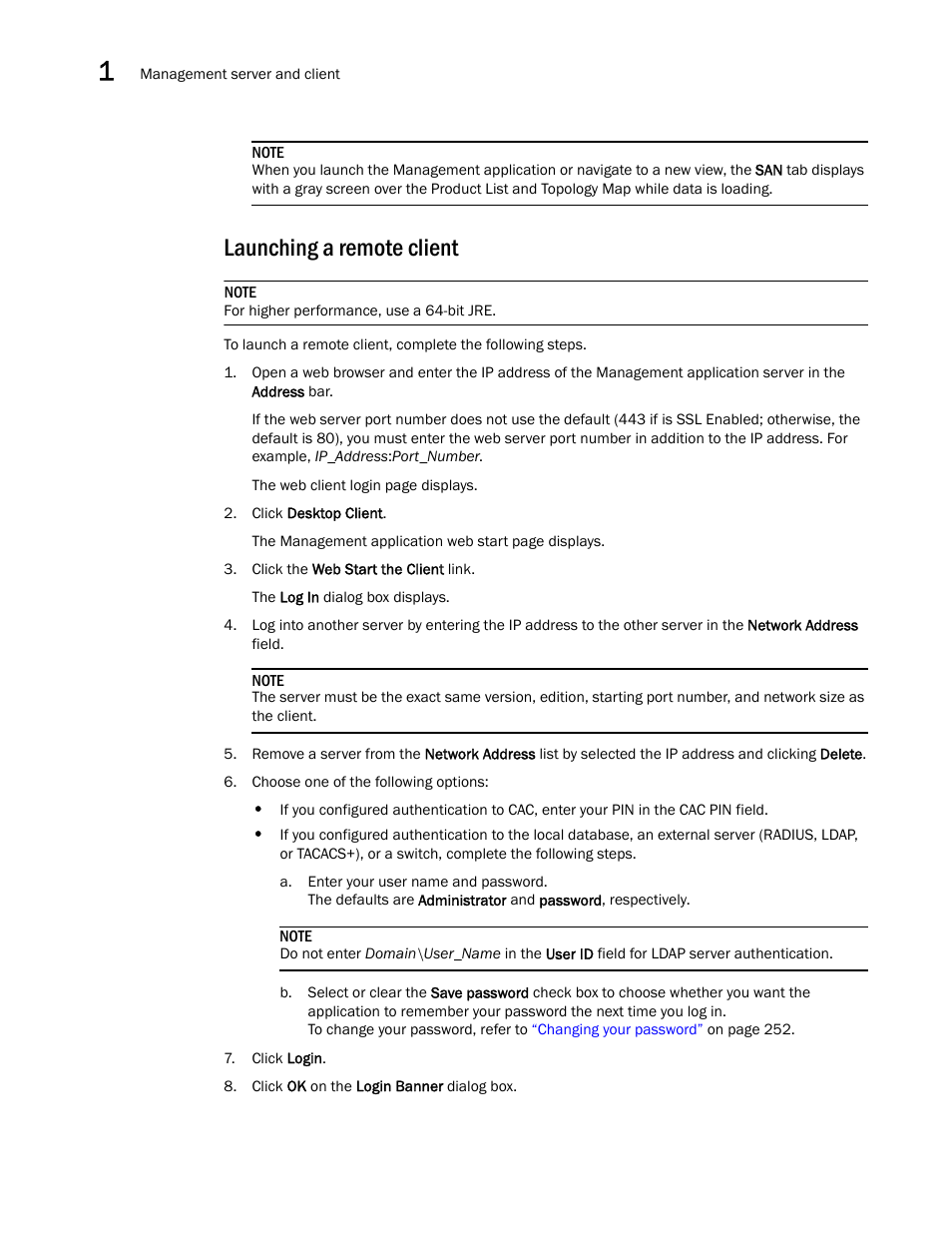 Launching a remote client | Brocade Network Advisor SAN + IP User Manual v12.3.0 User Manual | Page 74 / 2702