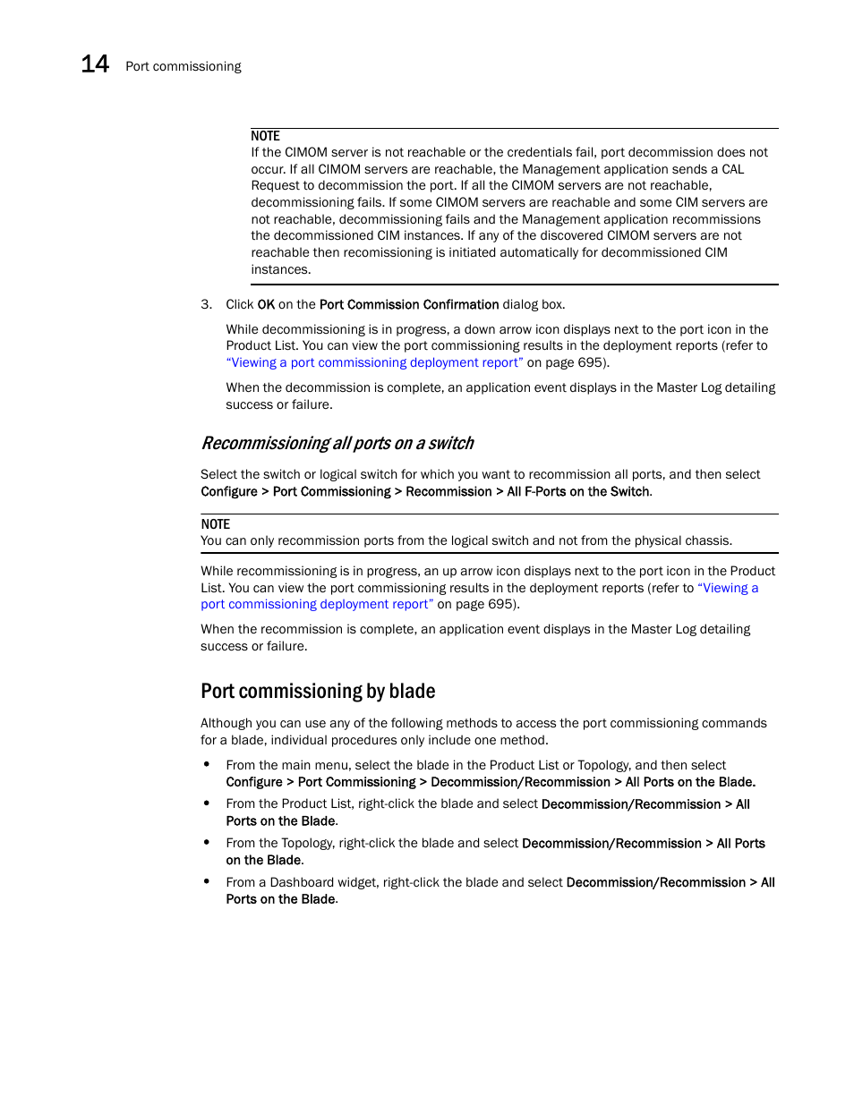 Port commissioning by blade, Recommissioning all ports on a switch | Brocade Network Advisor SAN + IP User Manual v12.3.0 User Manual | Page 764 / 2702