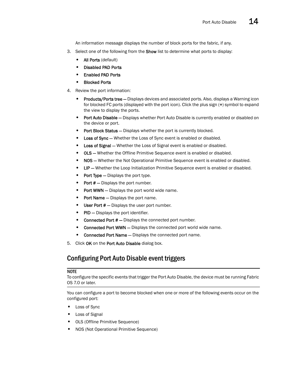 Configuring port auto disable event triggers | Brocade Network Advisor SAN + IP User Manual v12.3.0 User Manual | Page 775 / 2702