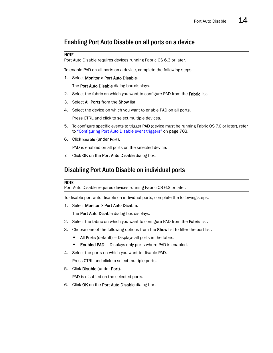 Disabling port auto disable on individual ports | Brocade Network Advisor SAN + IP User Manual v12.3.0 User Manual | Page 777 / 2702