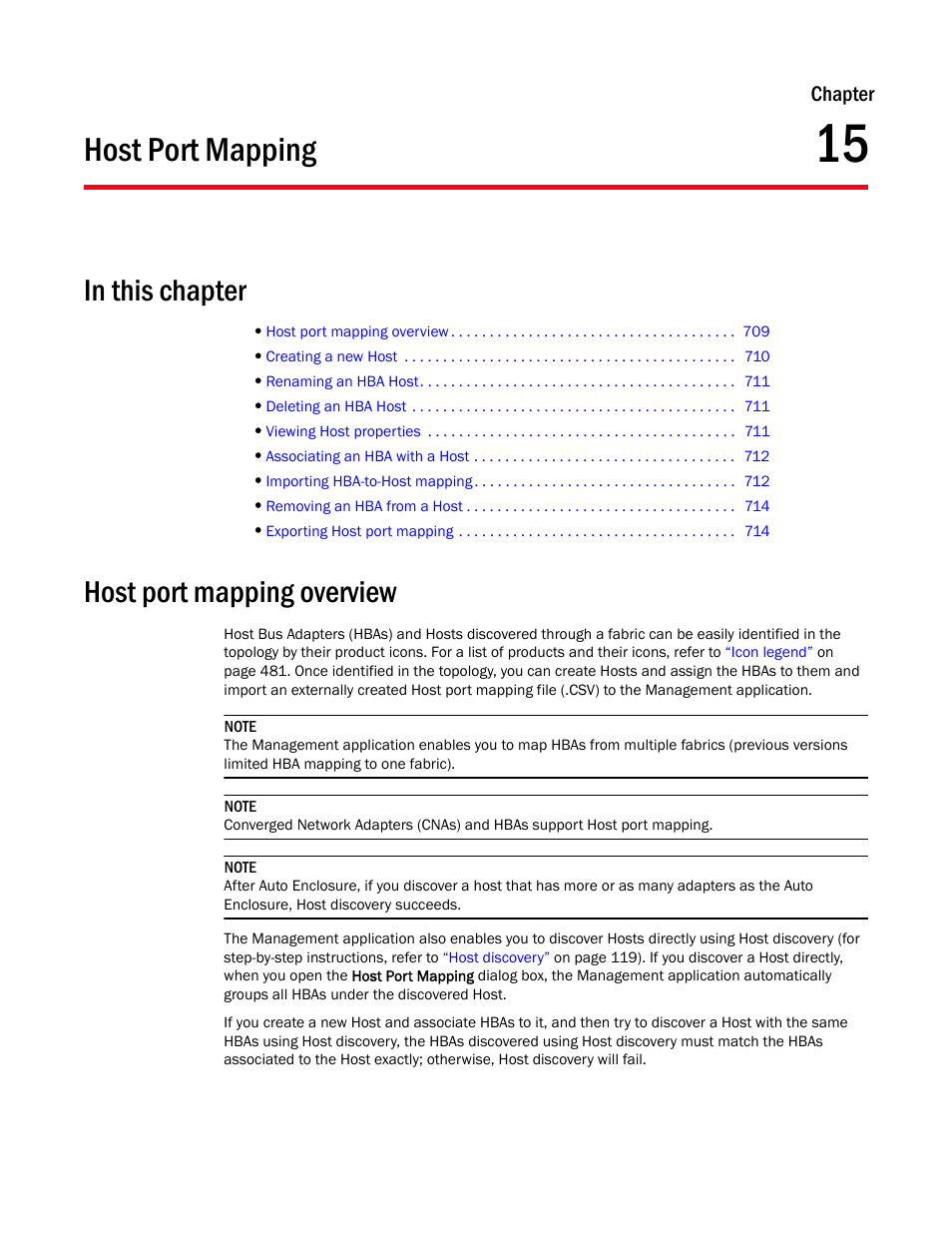 Host port mapping, Host port mapping overview, Chapter 15 | Chapter 15, “host port mapping | Brocade Network Advisor SAN + IP User Manual v12.3.0 User Manual | Page 781 / 2702