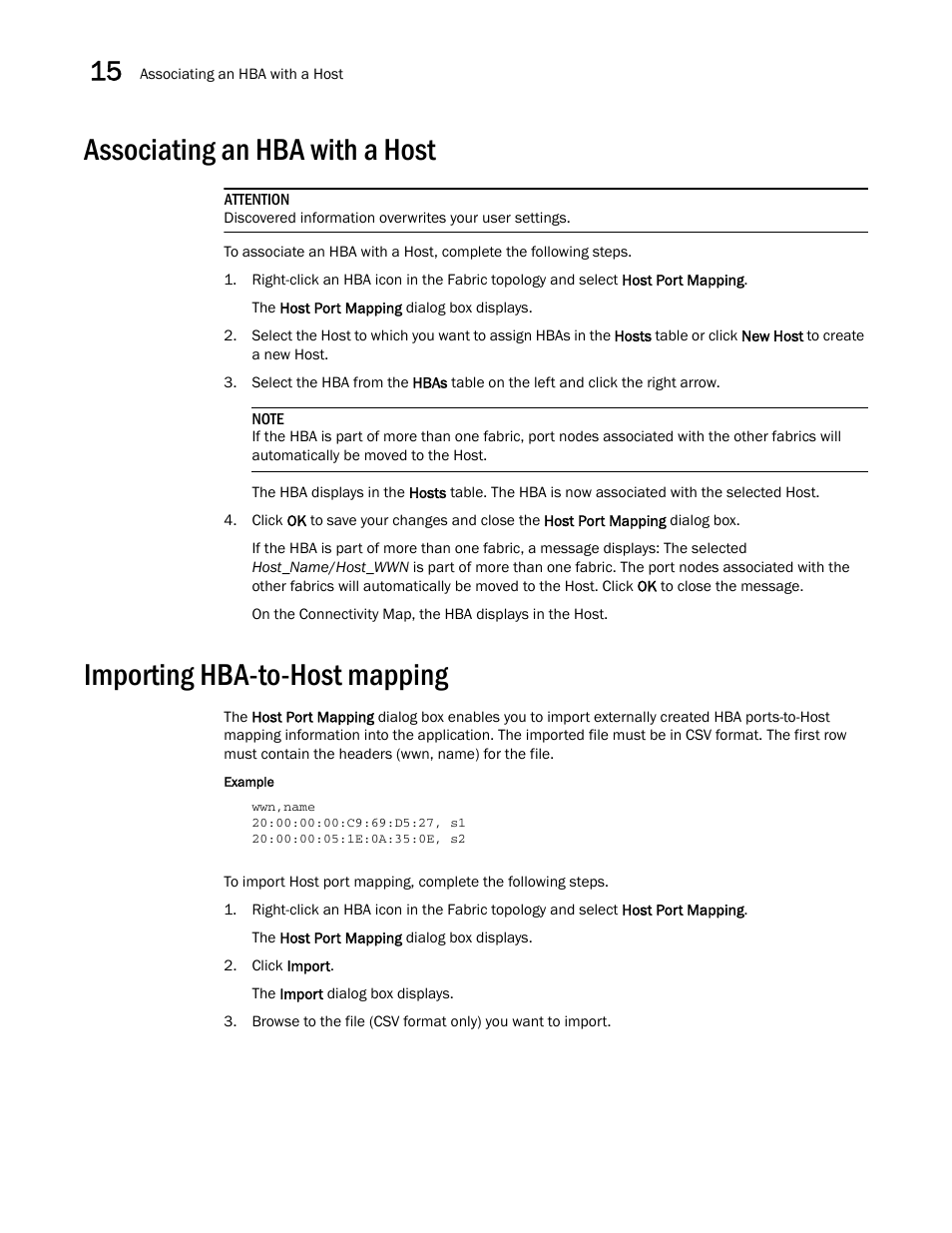 Associating an hba with a host, Importing hba-to-host mapping | Brocade Network Advisor SAN + IP User Manual v12.3.0 User Manual | Page 784 / 2702