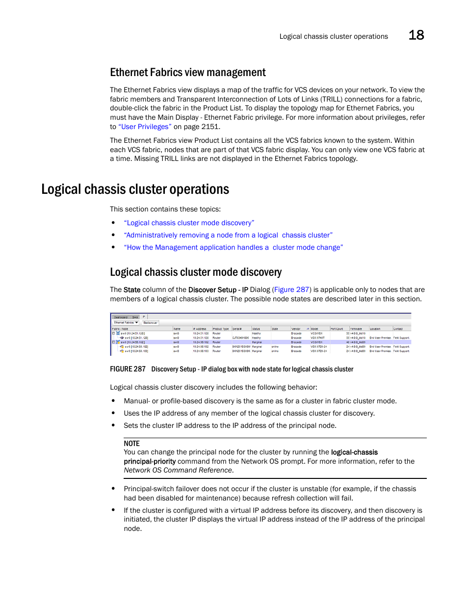 Ethernet fabrics view management, Logical chassis cluster operations, Logical chassis cluster mode discovery | Brocade Network Advisor SAN + IP User Manual v12.3.0 User Manual | Page 811 / 2702