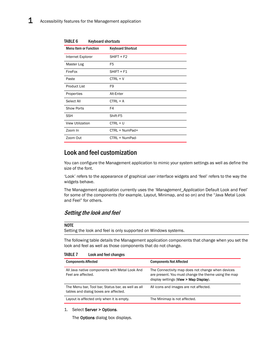 Look and feel customization, Setting the look and feel | Brocade Network Advisor SAN + IP User Manual v12.3.0 User Manual | Page 88 / 2702