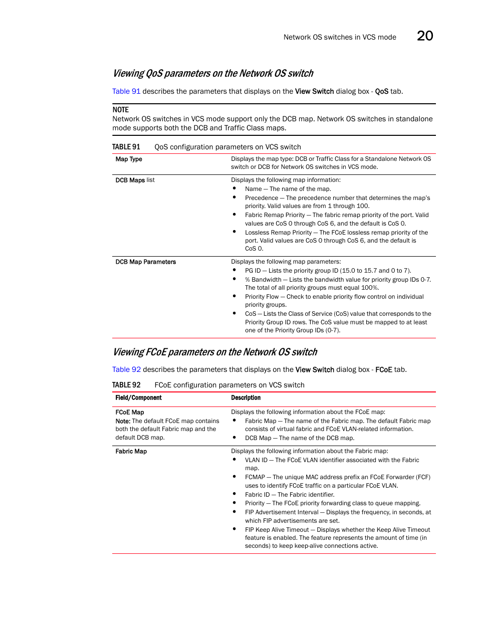 Viewing qos parameters on the network os switch, Viewing fcoe parameters on the network os switch | Brocade Network Advisor SAN + IP User Manual v12.3.0 User Manual | Page 913 / 2702