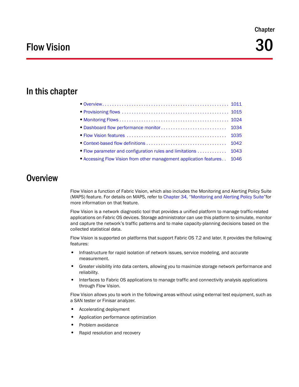 Flow vision, Overview, Chapter 30 | Chapter 30, “flow vision | Brocade Network Advisor SAN User Manual v12.1.0 User Manual | Page 1058 / 1690