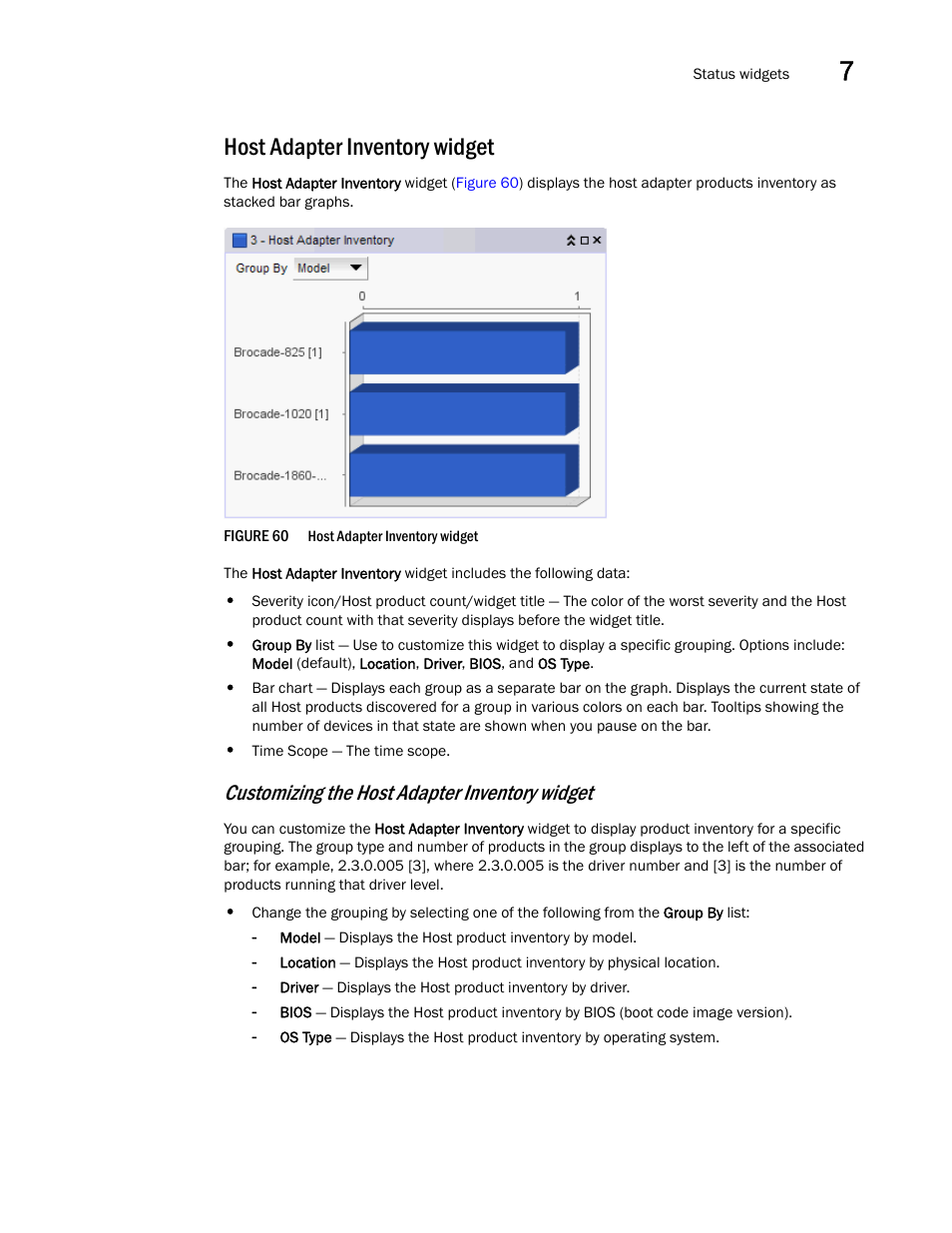 Host adapter inventory widget, Customizing the host adapter inventory widget | Brocade Network Advisor SAN User Manual v12.1.0 User Manual | Page 233 / 1690