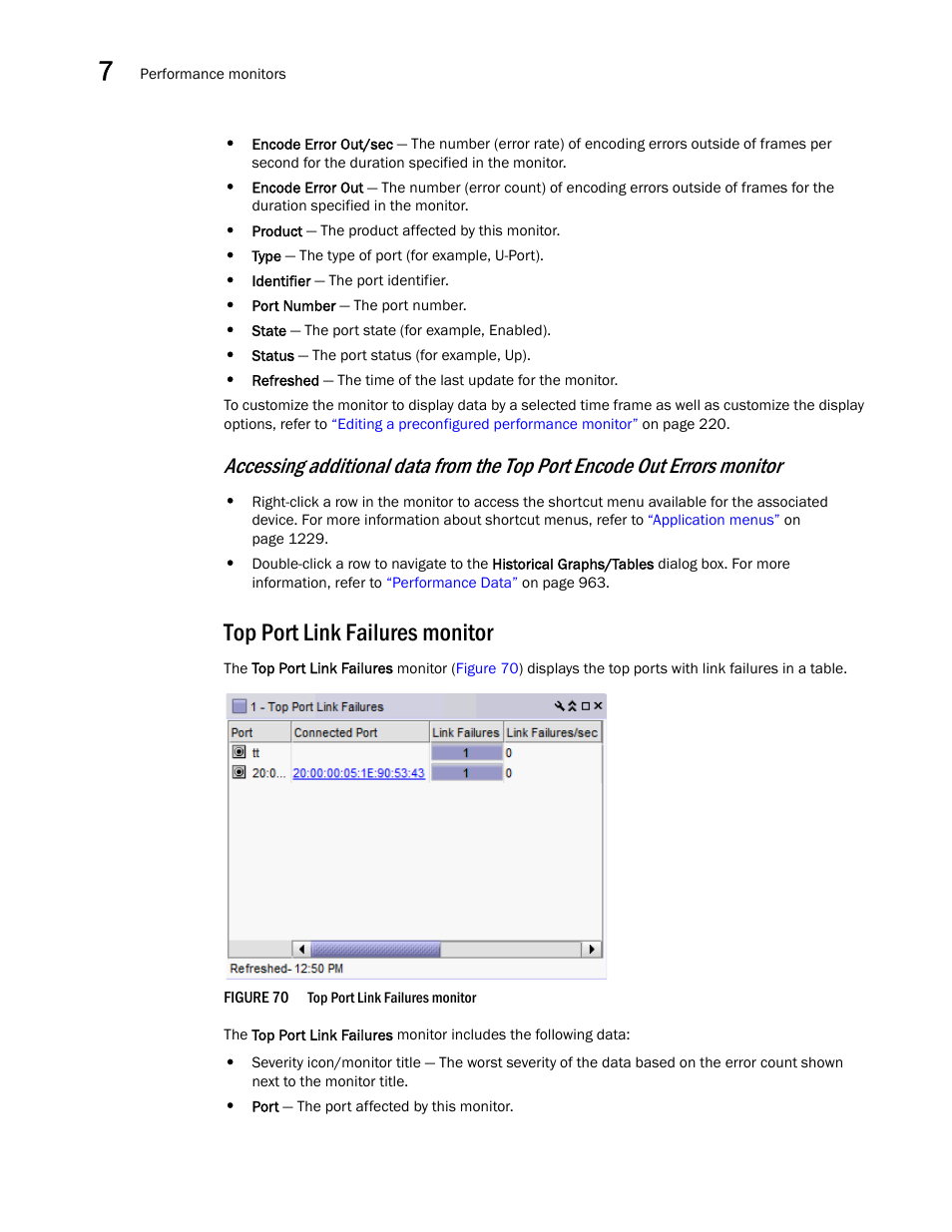 Top port link failures monitor | Brocade Network Advisor SAN User Manual v12.1.0 User Manual | Page 252 / 1690