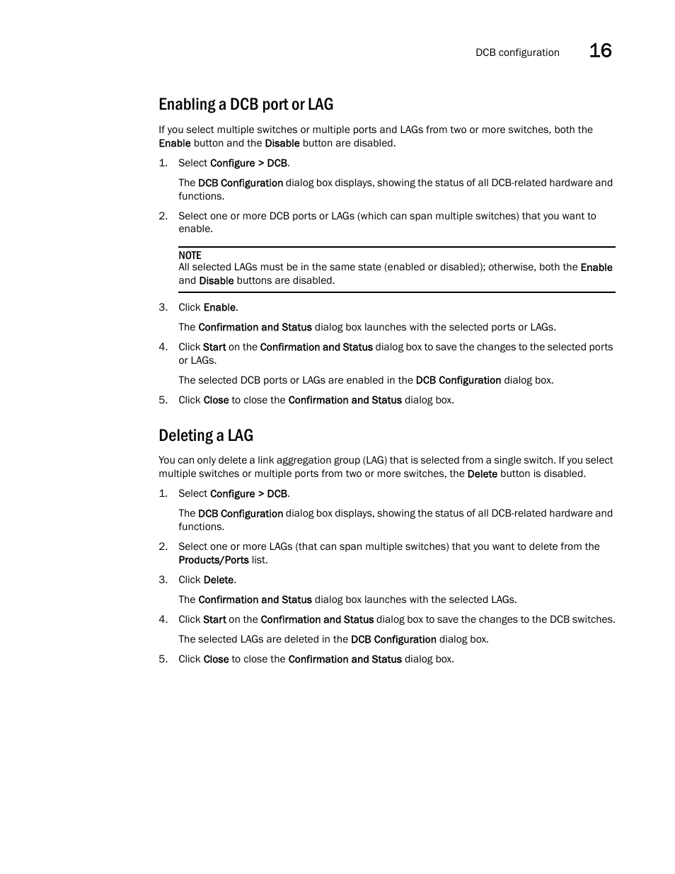 Enabling a dcb port or lag, Deleting a lag | Brocade Network Advisor SAN User Manual v12.1.0 User Manual | Page 539 / 1690