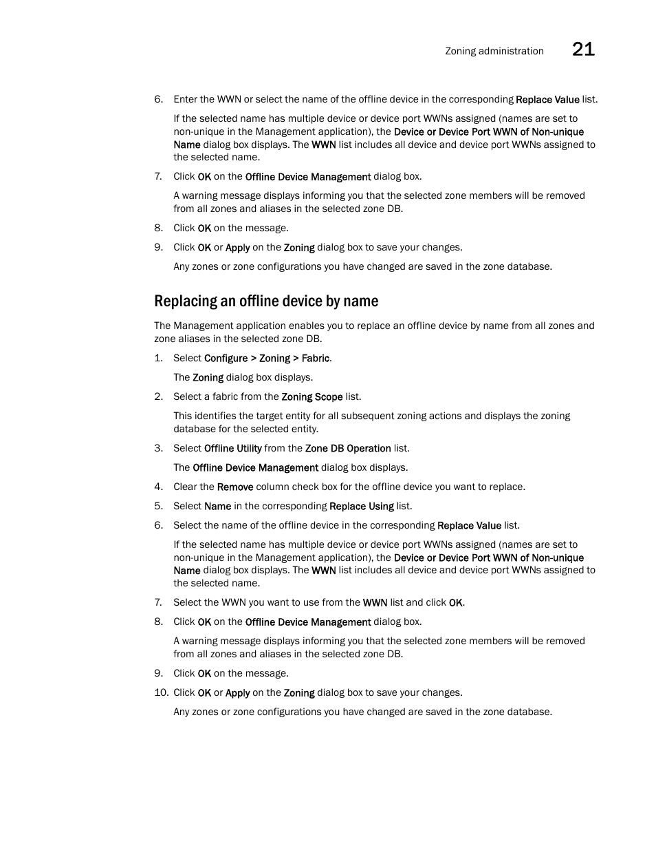 Replacing an offline device by name | Brocade Network Advisor SAN User Manual v12.1.0 User Manual | Page 855 / 1690
