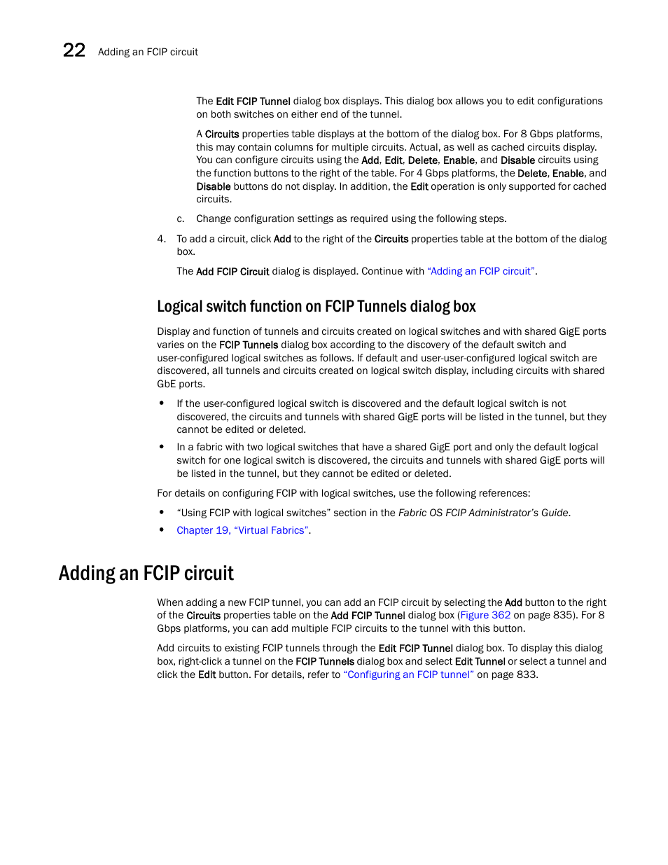 Logical switch function on fcip tunnels dialog box, Adding an fcip circuit, Eps under and | Brocade Network Advisor SAN User Manual v12.1.0 User Manual | Page 884 / 1690