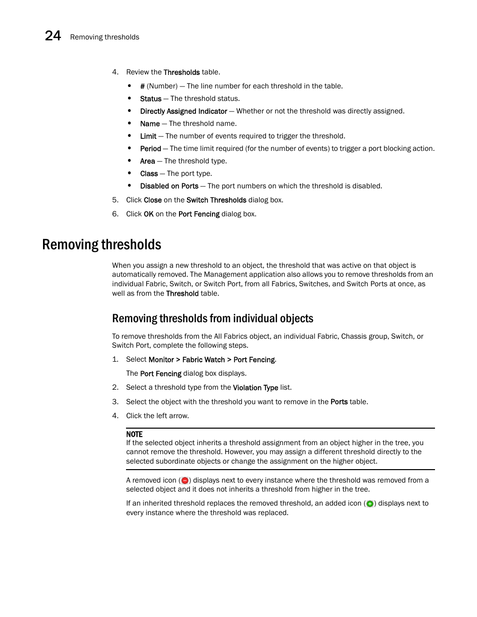 Removing thresholds, Removing thresholds from individual objects | Brocade Network Advisor SAN User Manual v12.1.0 User Manual | Page 938 / 1690