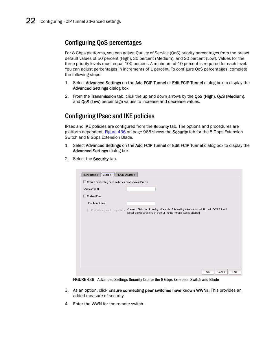 Configuring qos percentages, Configuring ipsec and ike policies | Brocade Network Advisor SAN User Manual v12.3.0 User Manual | Page 1020 / 1940