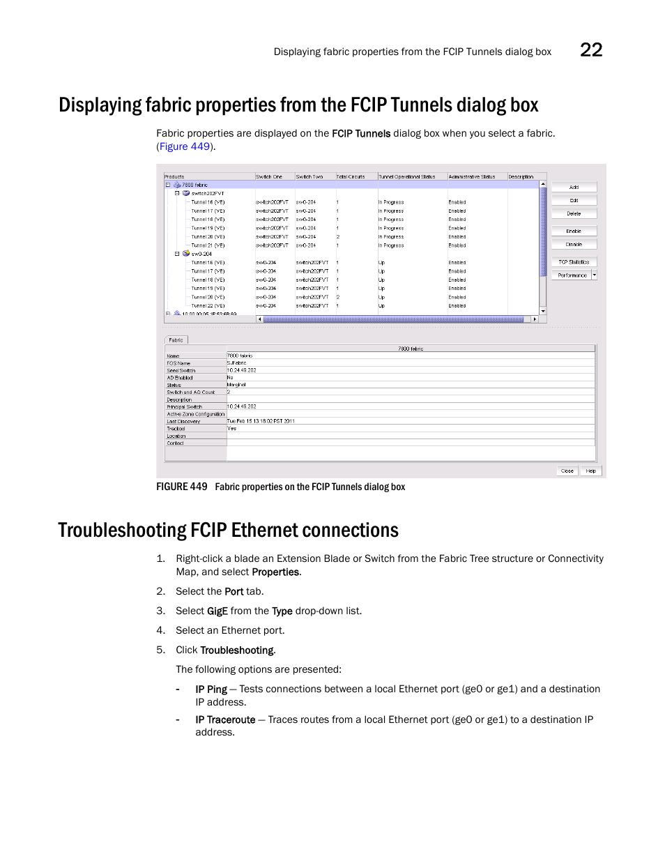 Troubleshooting fcip ethernet connections | Brocade Network Advisor SAN User Manual v12.3.0 User Manual | Page 1035 / 1940