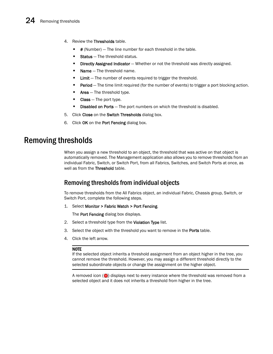 Removing thresholds, Removing thresholds from individual objects, Removing thresholds from individual objects 4 | Removing thresholds 4 | Brocade Network Advisor SAN User Manual v12.3.0 User Manual | Page 1066 / 1940