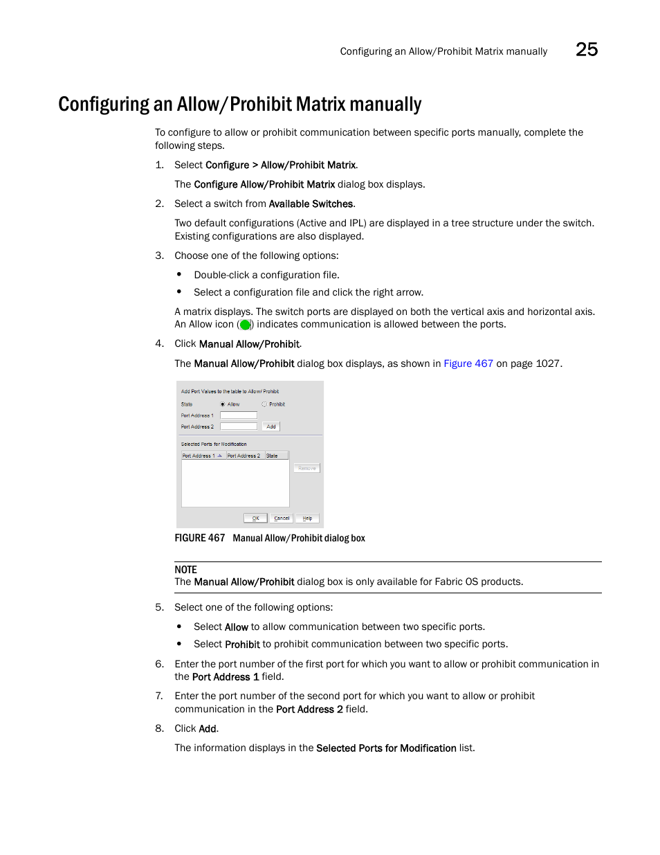 Configuring an allow/prohibit matrix manually, Configuring an allow/prohibit matrix manually 7, Configuring an allow/prohibit | Matrix manually | Brocade Network Advisor SAN User Manual v12.3.0 User Manual | Page 1079 / 1940