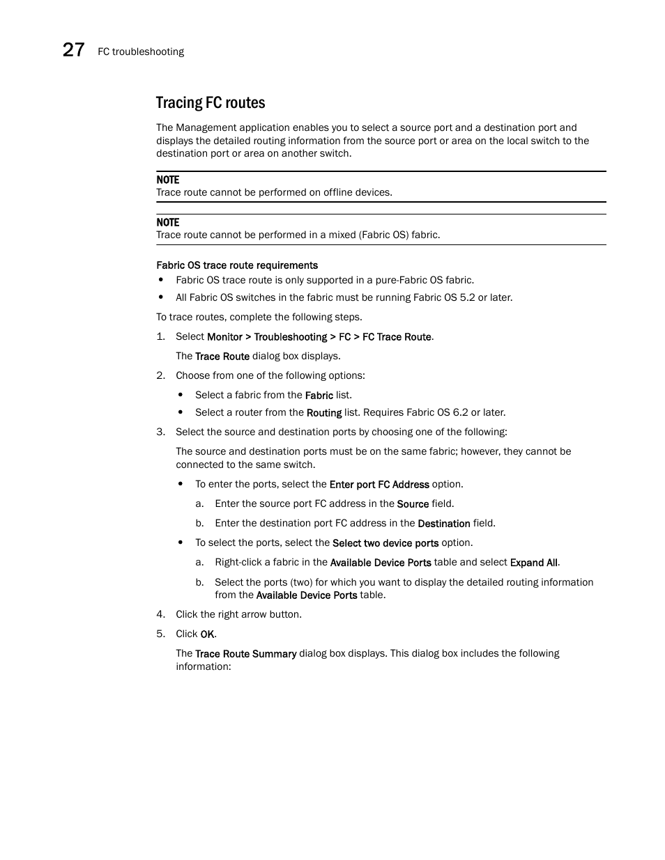 Tracing fc routes, Tracing fc routes 4 | Brocade Network Advisor SAN User Manual v12.3.0 User Manual | Page 1106 / 1940