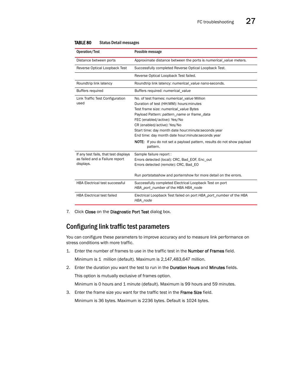 Configuring link traffic test parameters | Brocade Network Advisor SAN User Manual v12.3.0 User Manual | Page 1113 / 1940