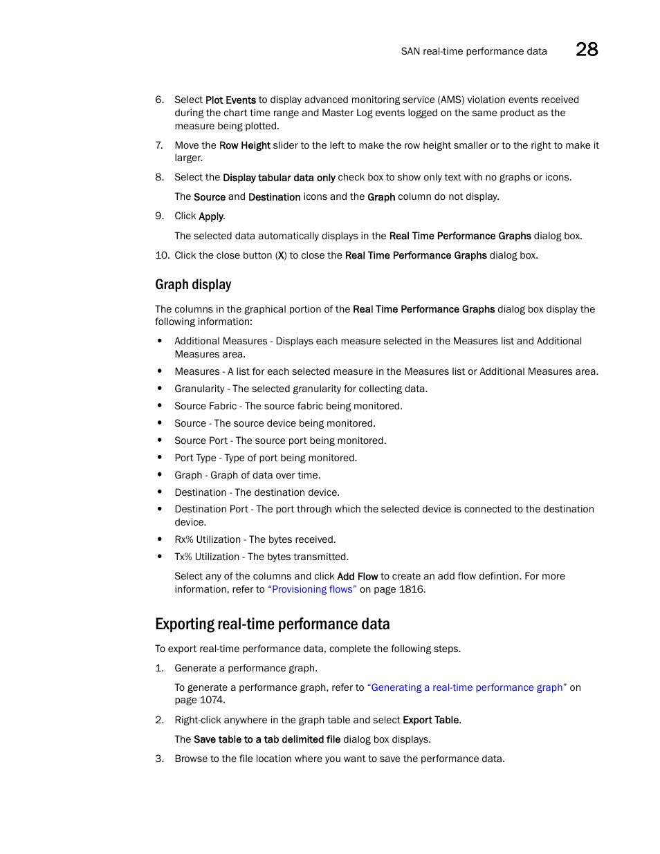 Graph display, Exporting real-time performance data, Exporting real-time performance data 7 | Brocade Network Advisor SAN User Manual v12.3.0 User Manual | Page 1129 / 1940