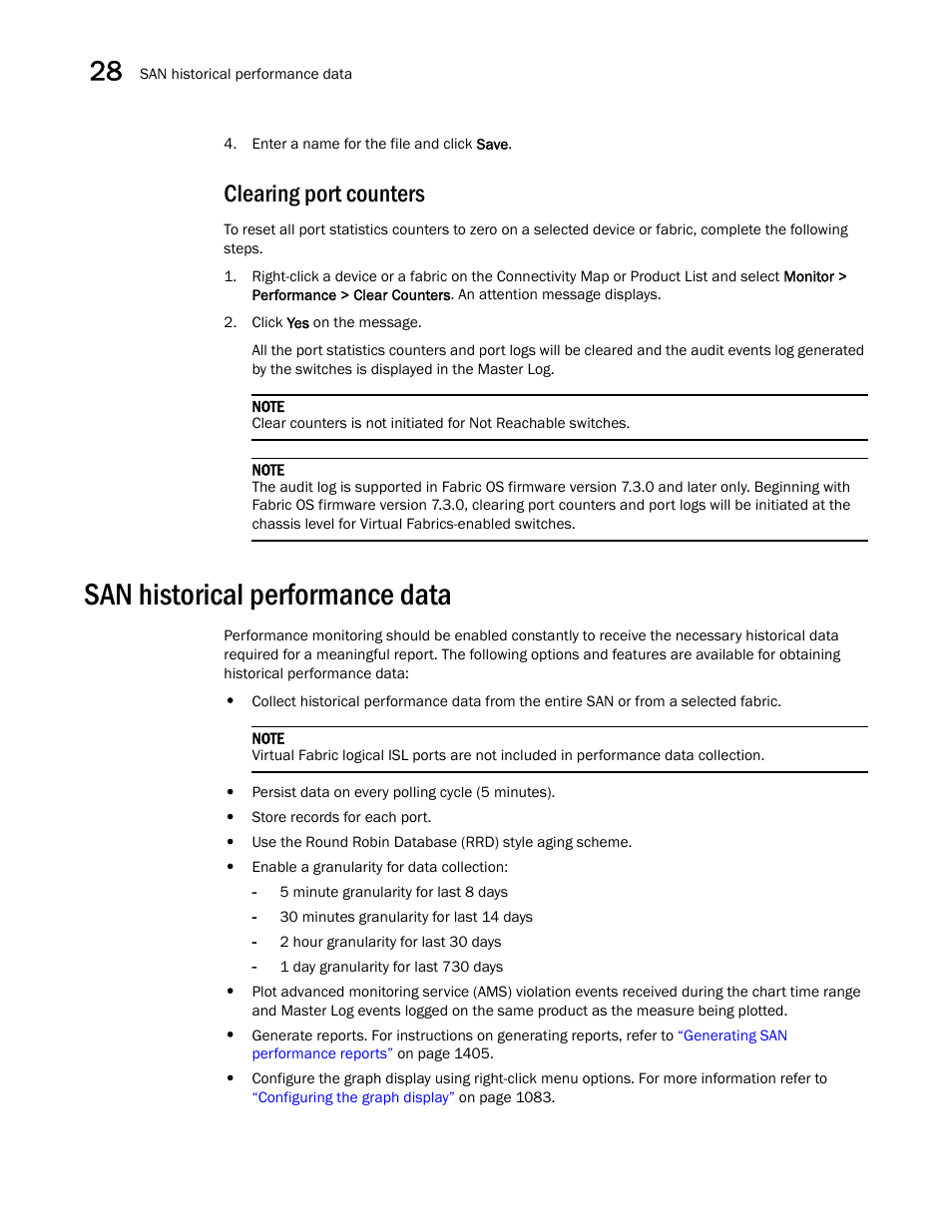 Clearing port counters, San historical performance data, San historical | Performance data, San historical performance data 8 | Brocade Network Advisor SAN User Manual v12.3.0 User Manual | Page 1130 / 1940