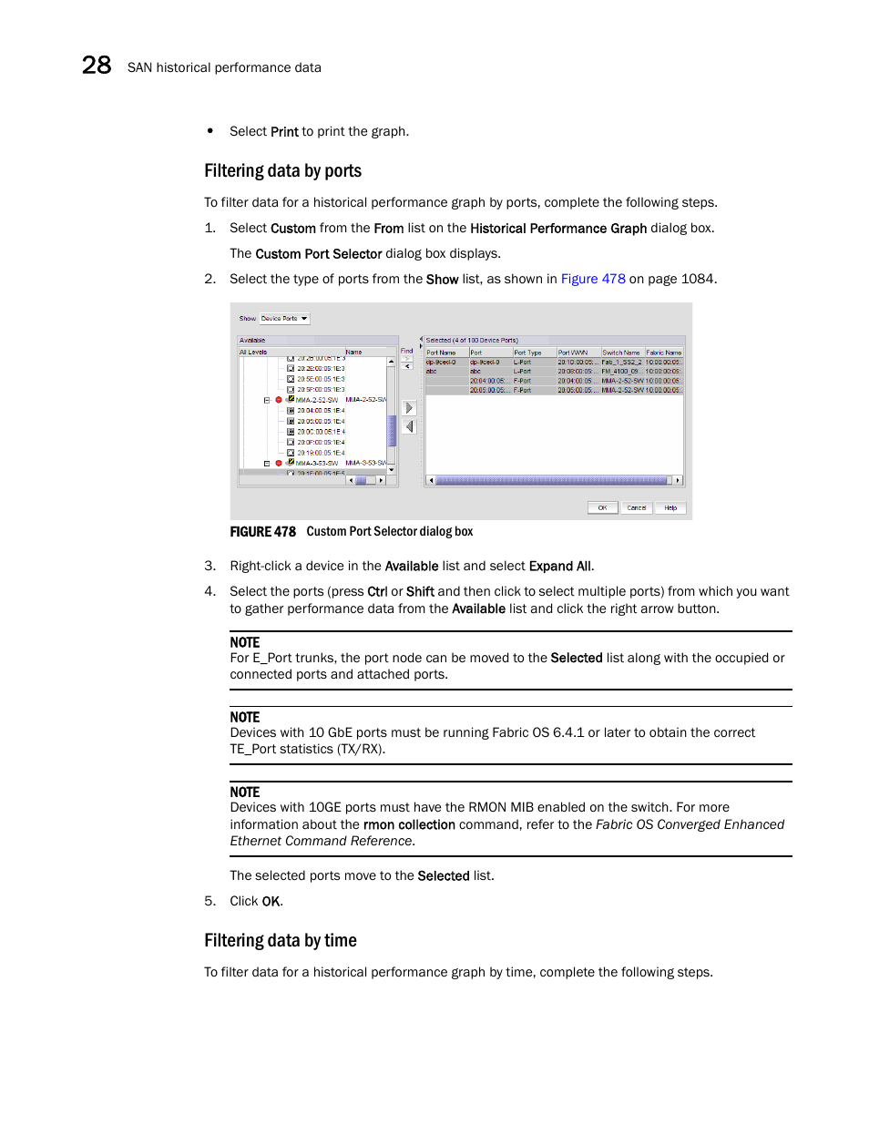 Filtering data by ports, Filtering data by time | Brocade Network Advisor SAN User Manual v12.3.0 User Manual | Page 1136 / 1940