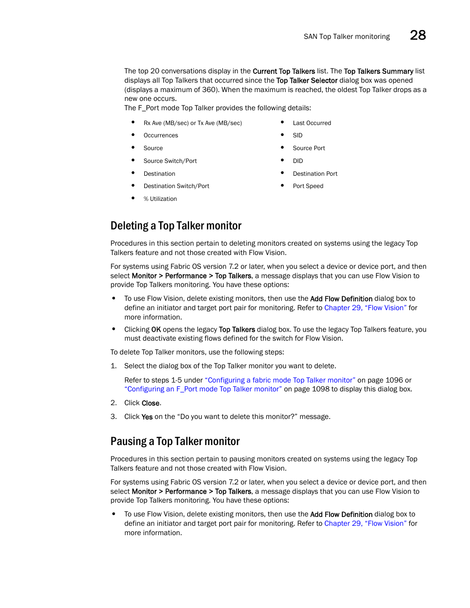 Deleting a top talker monitor, Pausing a top talker monitor | Brocade Network Advisor SAN User Manual v12.3.0 User Manual | Page 1151 / 1940