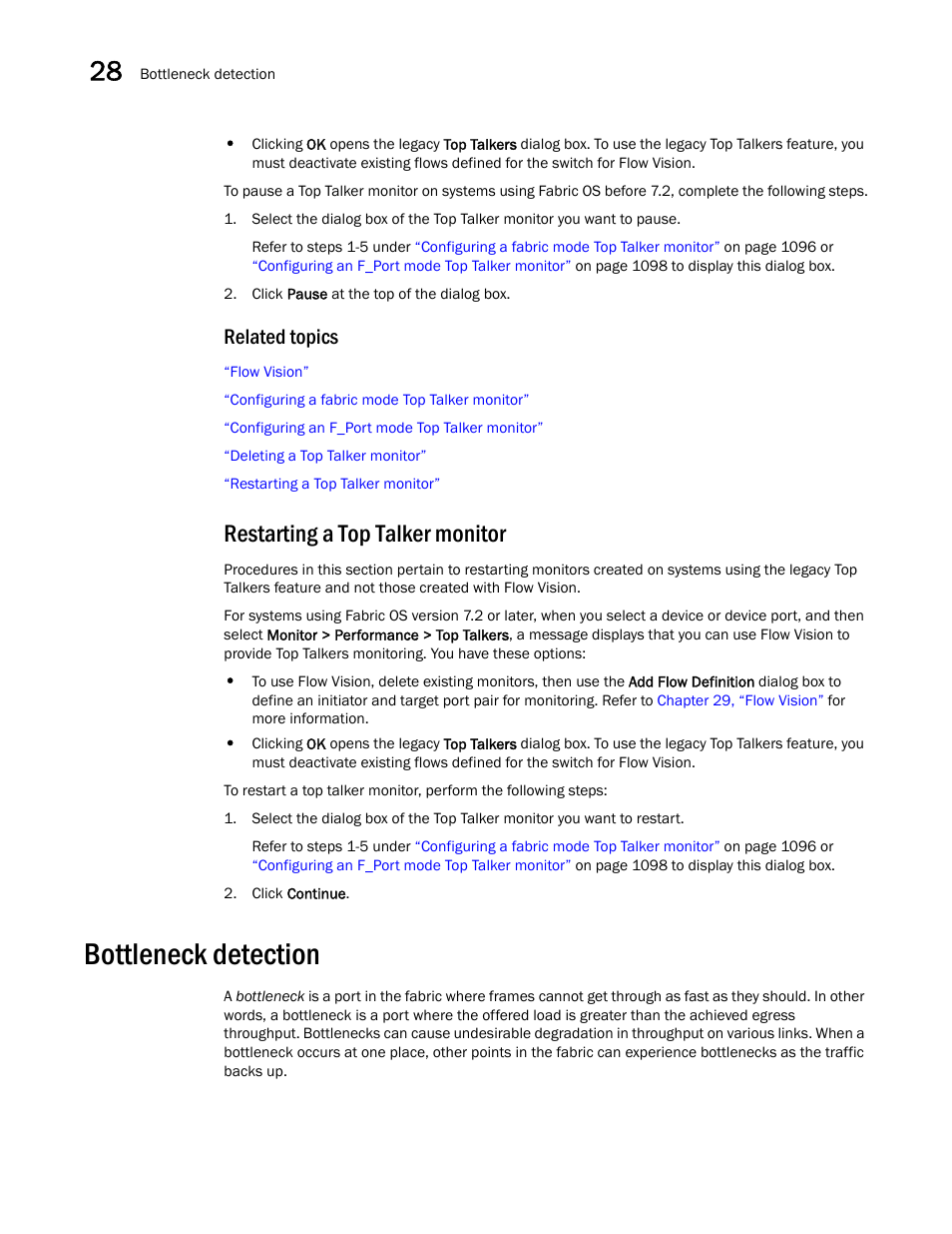 Related topics, Restarting a top talker monitor, Bottleneck detection | Bottleneck, Detection, Bottleneck detection 0 | Brocade Network Advisor SAN User Manual v12.3.0 User Manual | Page 1152 / 1940