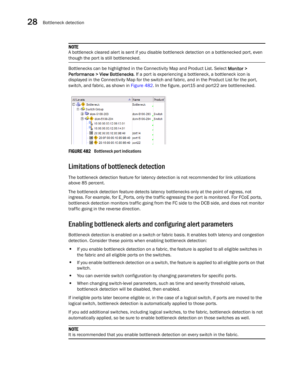 Limitations of bottleneck detection | Brocade Network Advisor SAN User Manual v12.3.0 User Manual | Page 1154 / 1940