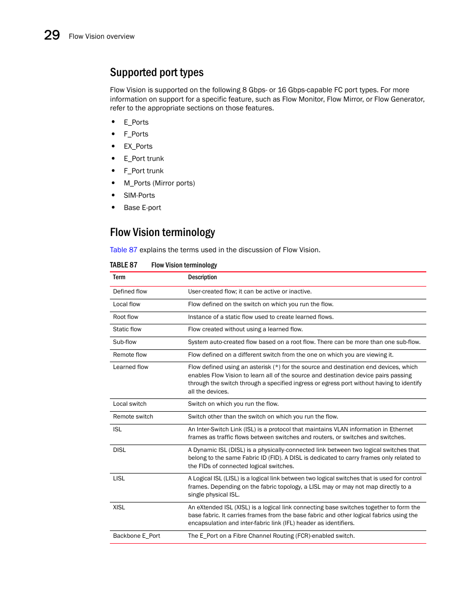 Supported port types, Flow vision terminology | Brocade Network Advisor SAN User Manual v12.3.0 User Manual | Page 1178 / 1940