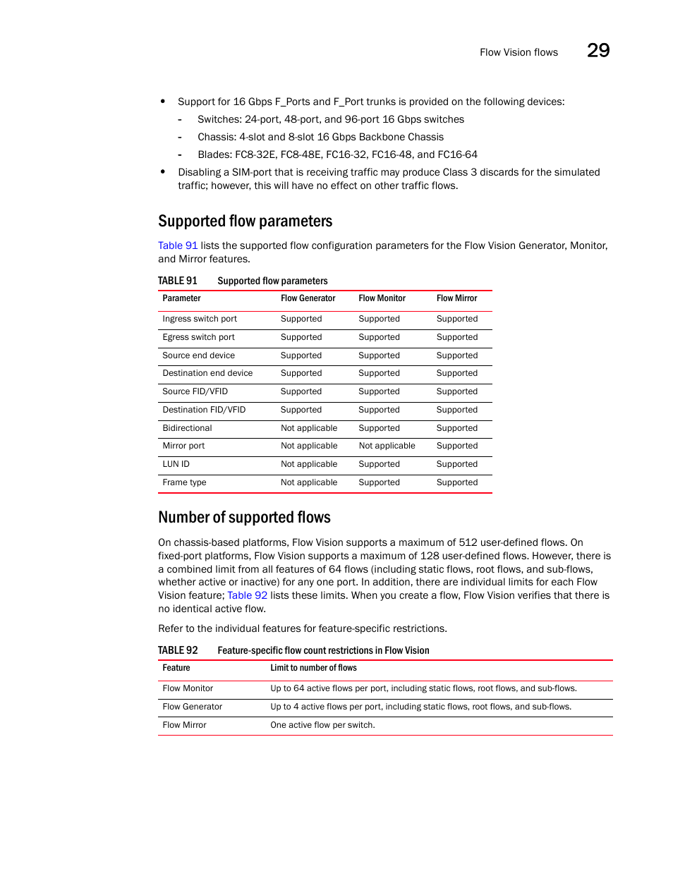 Supported flow parameters, Number of supported flows | Brocade Network Advisor SAN User Manual v12.3.0 User Manual | Page 1183 / 1940