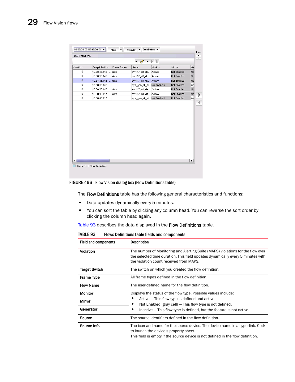 Flows definitions table fields and components, Figure 496 | Brocade Network Advisor SAN User Manual v12.3.0 User Manual | Page 1186 / 1940