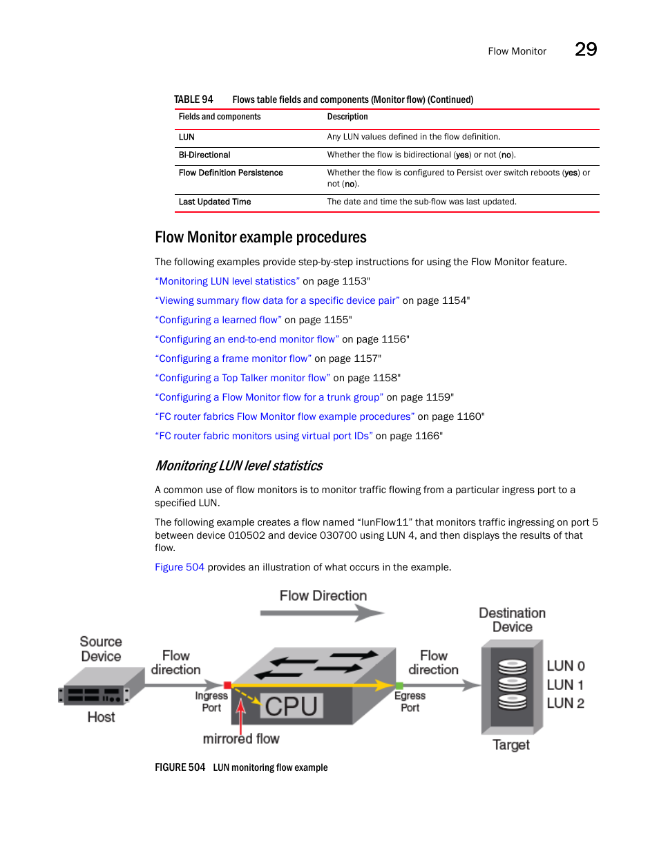 Flow monitor example procedures, Flow monitor, Example procedures | Monitoring lun level statistics | Brocade Network Advisor SAN User Manual v12.3.0 User Manual | Page 1205 / 1940