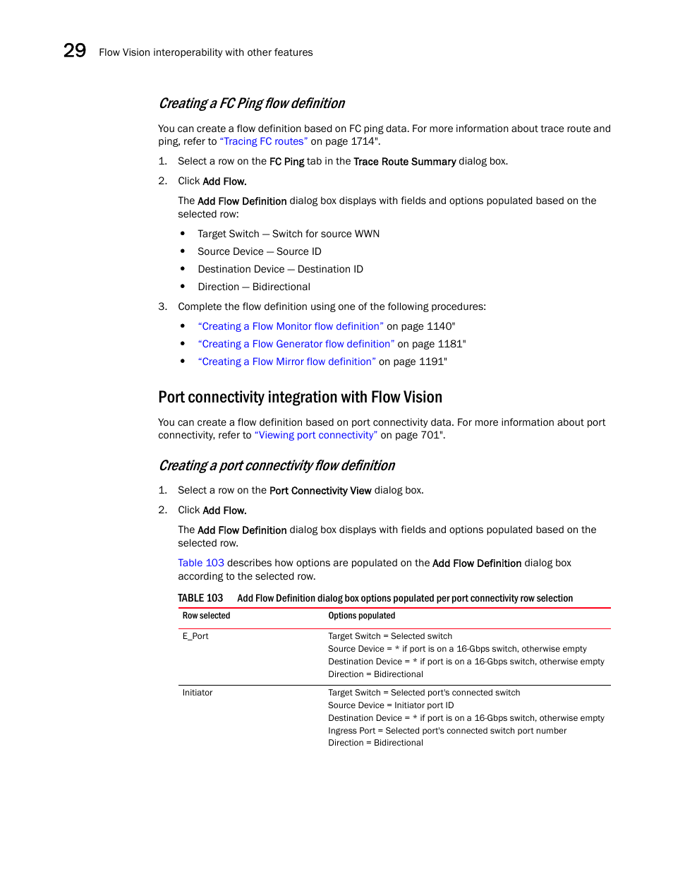 Port connectivity integration with flow vision, Creating a port connectivity flow definition, Creating a fc ping flow definition | Brocade Network Advisor SAN User Manual v12.3.0 User Manual | Page 1270 / 1940