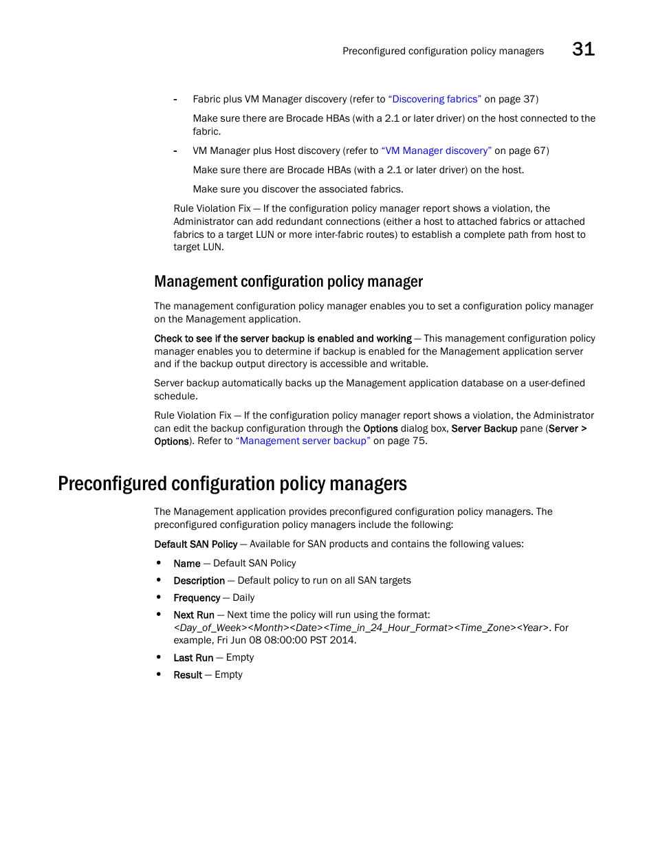 Management configuration policy manager, Preconfigured configuration policy managers, Preconfigured configuration policy managers 7 | Brocade Network Advisor SAN User Manual v12.3.0 User Manual | Page 1289 / 1940