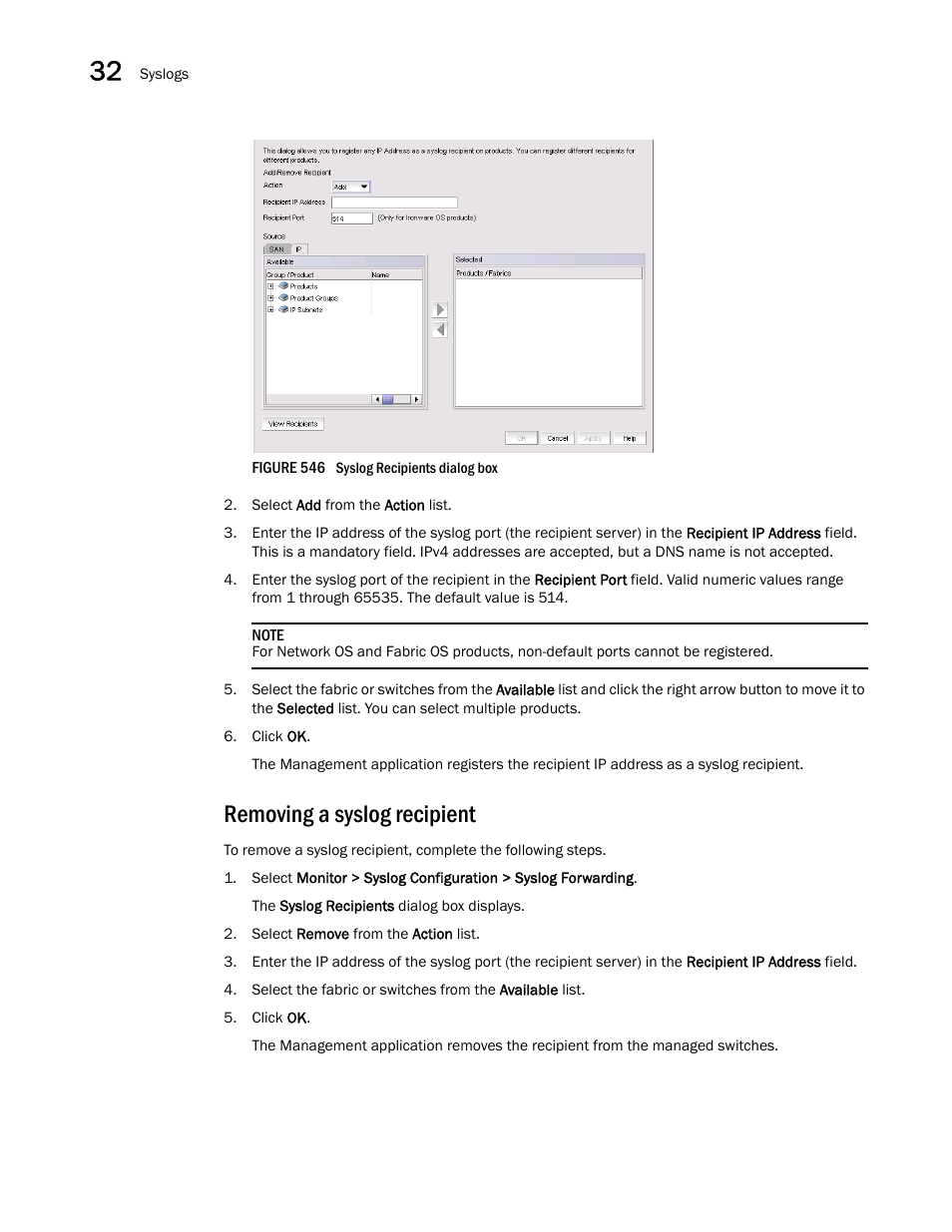 Removing a syslog recipient | Brocade Network Advisor SAN User Manual v12.3.0 User Manual | Page 1328 / 1940