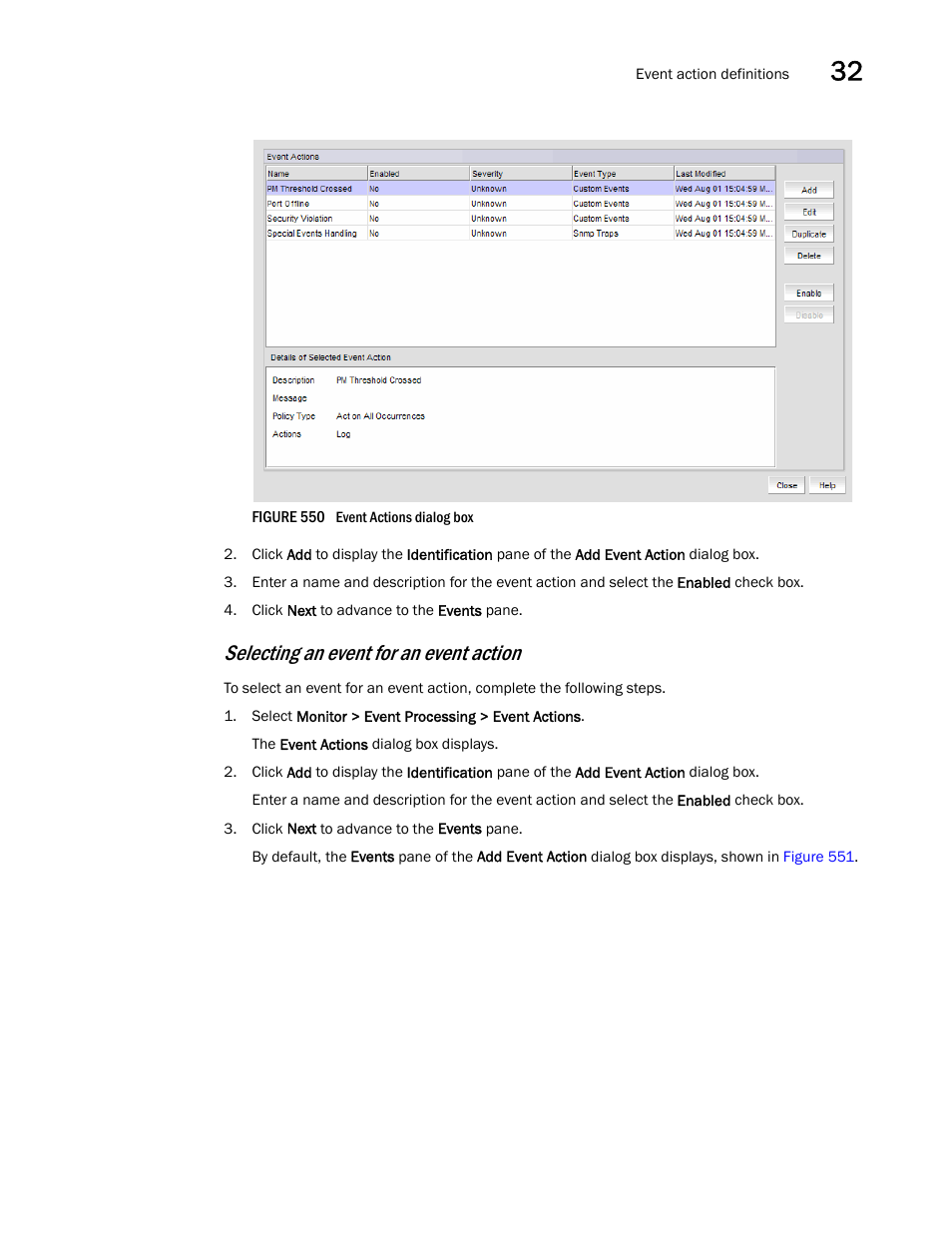 Figure 550, Selecting an event for an event action | Brocade Network Advisor SAN User Manual v12.3.0 User Manual | Page 1333 / 1940