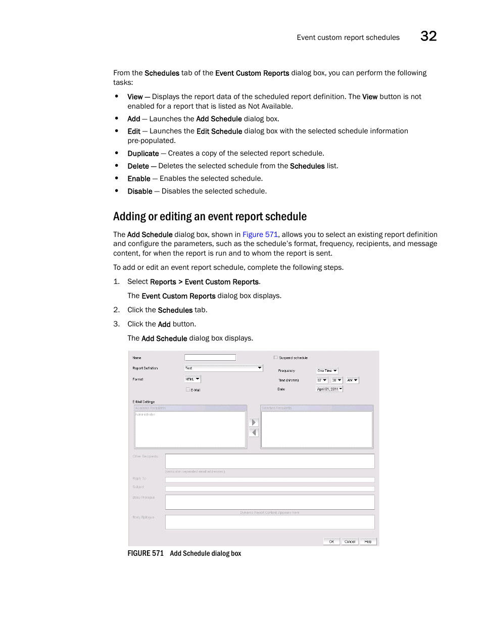 Adding or editing an event report schedule | Brocade Network Advisor SAN User Manual v12.3.0 User Manual | Page 1367 / 1940