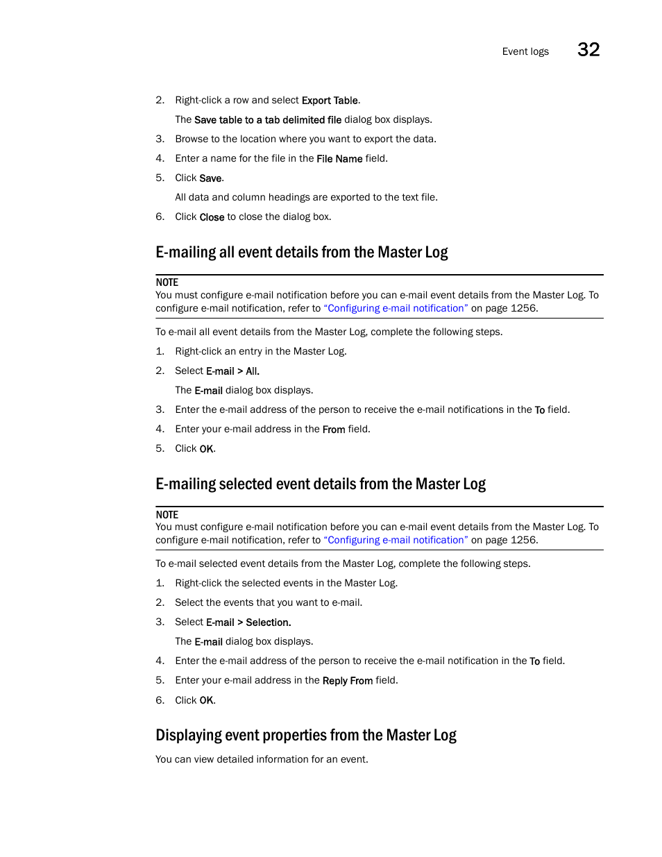 E-mailing all event details from the master log, Displaying event properties from the master log, Displaying | Event properties from the master log | Brocade Network Advisor SAN User Manual v12.3.0 User Manual | Page 1371 / 1940