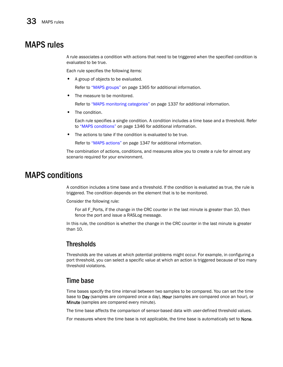 Maps rules, Maps conditions, Maps rules 6 | Maps conditions 6, Thresholds, Time base | Brocade Network Advisor SAN User Manual v12.3.0 User Manual | Page 1398 / 1940