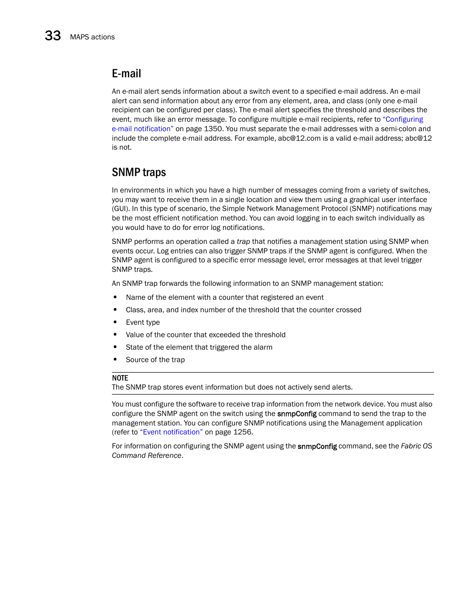 Snmp traps, E-mail | Brocade Network Advisor SAN User Manual v12.3.0 User Manual | Page 1400 / 1940