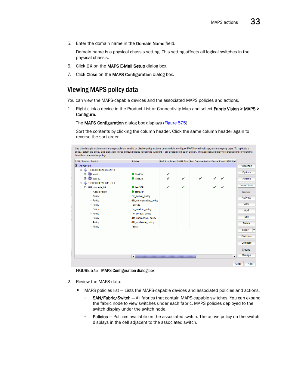 Viewing maps policy data | Brocade Network Advisor SAN User Manual v12.3.0 User Manual | Page 1403 / 1940