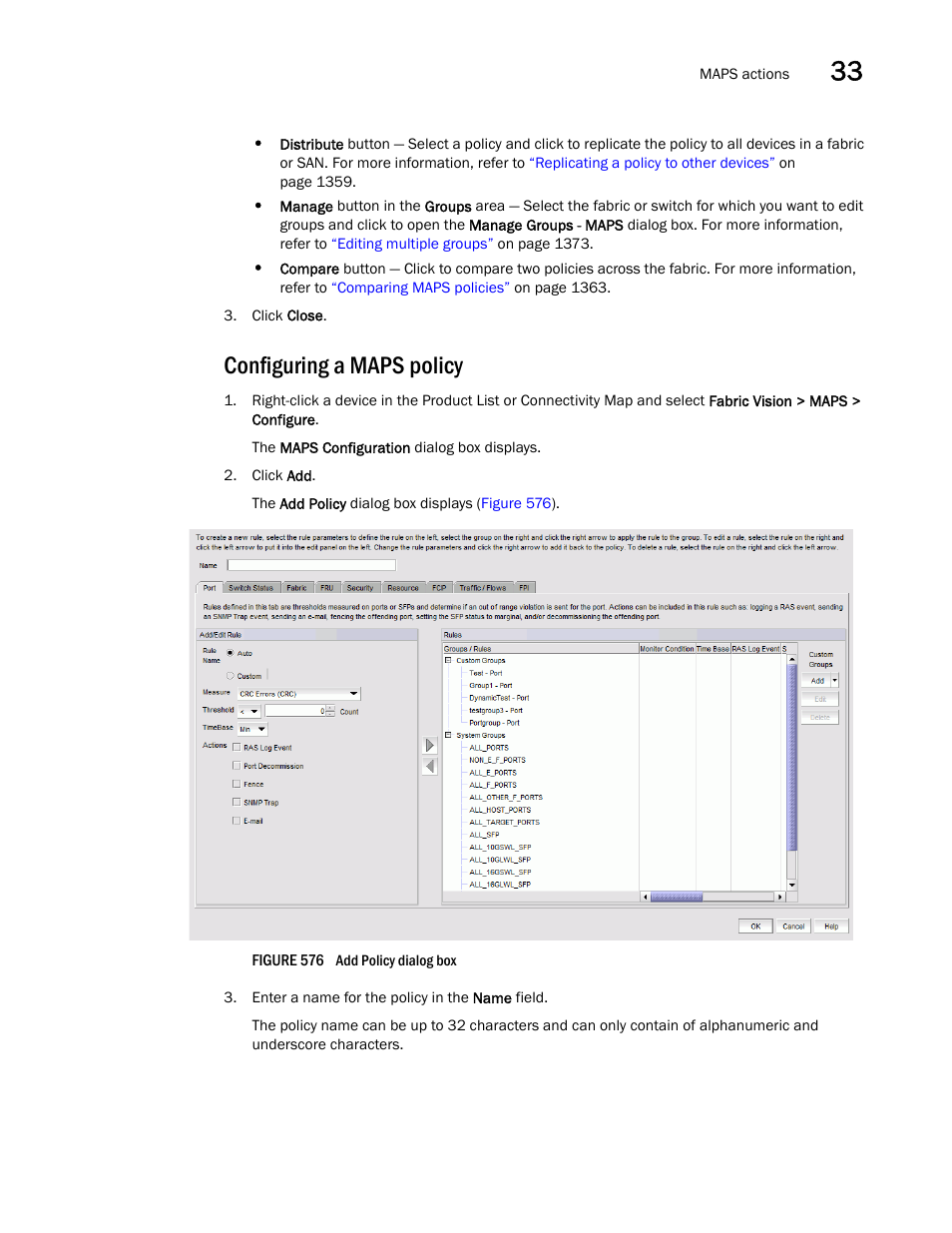 Configuring a maps policy | Brocade Network Advisor SAN User Manual v12.3.0 User Manual | Page 1405 / 1940