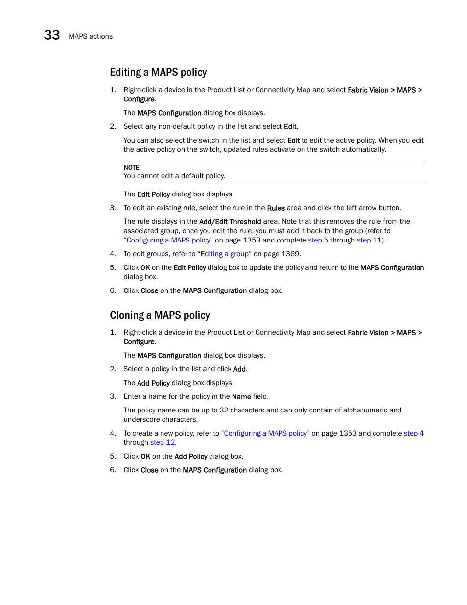 Editing a maps policy, Cloning a maps policy | Brocade Network Advisor SAN User Manual v12.3.0 User Manual | Page 1408 / 1940