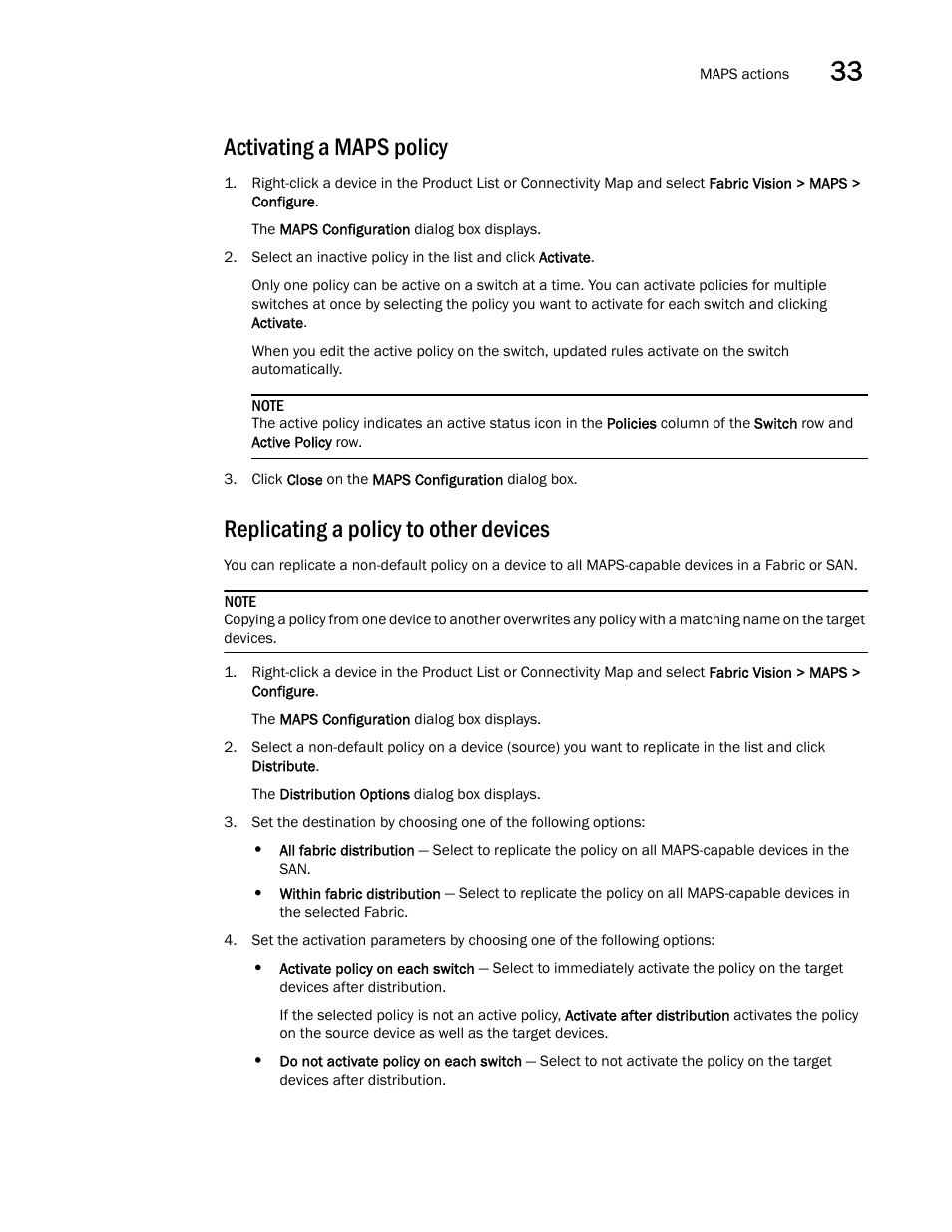 Activating a maps policy, Replicating a policy to other devices | Brocade Network Advisor SAN User Manual v12.3.0 User Manual | Page 1411 / 1940