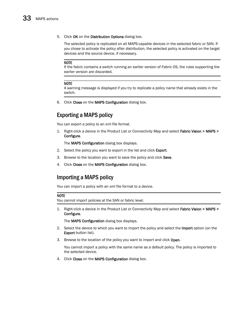 Exporting a maps policy, Importing a maps policy | Brocade Network Advisor SAN User Manual v12.3.0 User Manual | Page 1412 / 1940