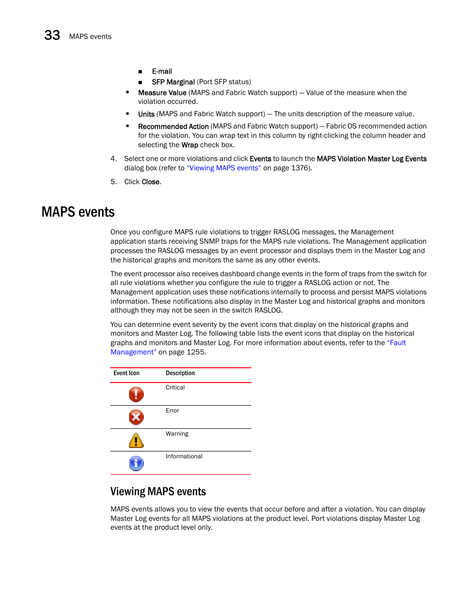 Maps events, Viewing maps events, Maps events 6 | Brocade Network Advisor SAN User Manual v12.3.0 User Manual | Page 1428 / 1940